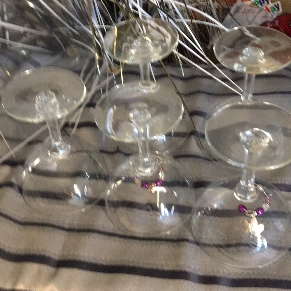 5 martini glasses 2 with jewelry etched glass